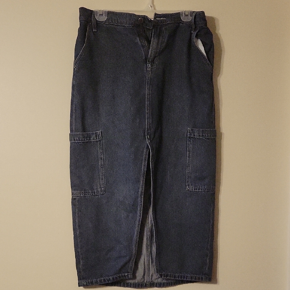 Old Navy Midi Skirt Mid Rise Drapey Denim Size 8 Cargo